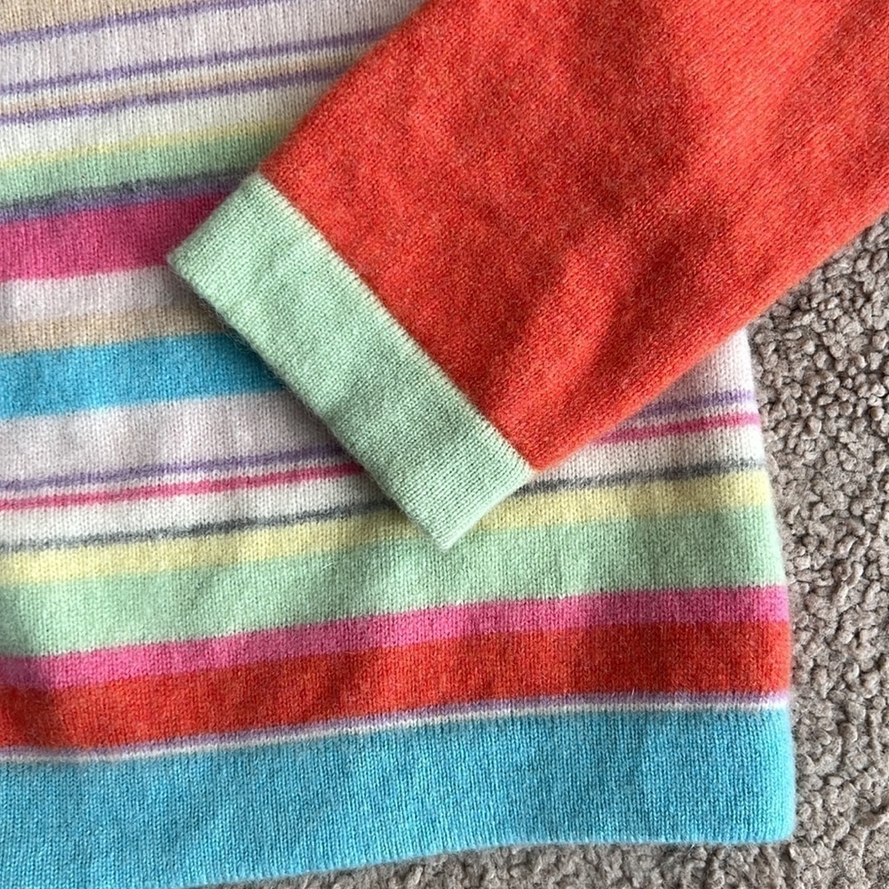 White + Warren Multicolor Striped Button Up Cashmere Sweater Cardigan - Picture 3 of 7